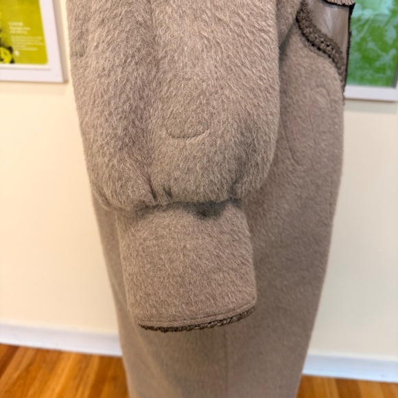 Vintage 80s Statement Taupe Wool & Leather Maxi Coat w/ Ornate Braided Trim - Picture 8 of 16